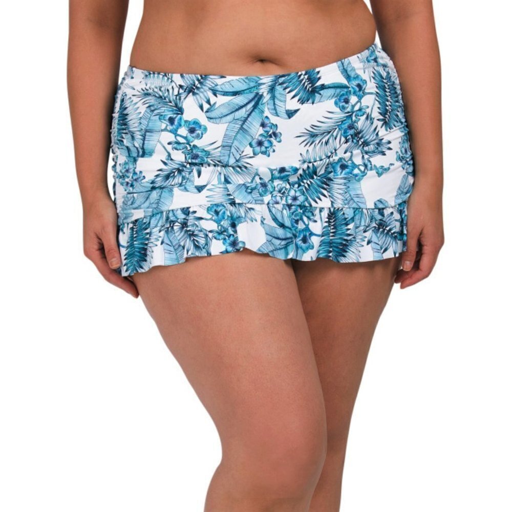 NWT La Blanca Women's Plus Tranquilty Tropical Print Ruffle Hem Swim Skirt